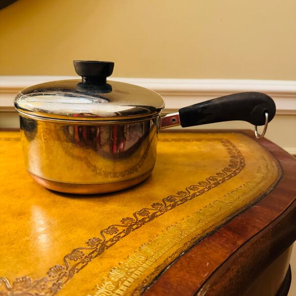 VTG Revere Ware Copper Clad Bottom  1.5 Quart Stainless Steel Sauce Pan Lid USA - Picture 2 of 11